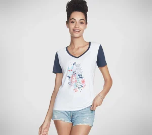 SKECHERS BOBS Apparel Run Walk V Neck Tee Shirt BRANCO Hot