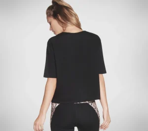SKECHERS Cheetah Diamond Crop Tee Shirt PRETO Flash Sale