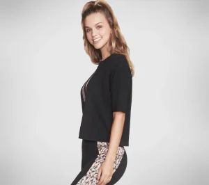 SKECHERS Cheetah Diamond Crop Tee Shirt PRETO Flash Sale