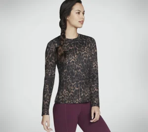 SKECHERS GO DRI Serene Cheetah Long Sleeve NATURAL / TAUPE New