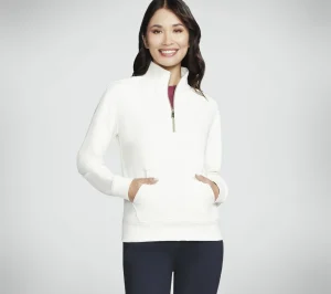 SKECHERS GO LUXE Rib 1/4 Zip BRANCO SUJO Best Sale