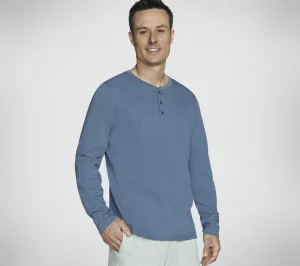 SKECHERS SKECH-BREEZE Slub L/S Henley AZUL / CINZENTO Best Sale