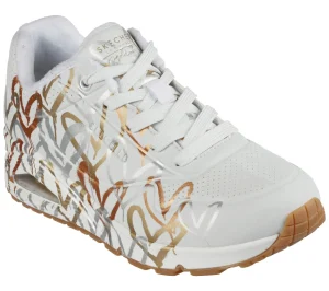 SKECHERS X JGoldcrown: Uno - Metallic Love BRANCO / DOURADO Clearance